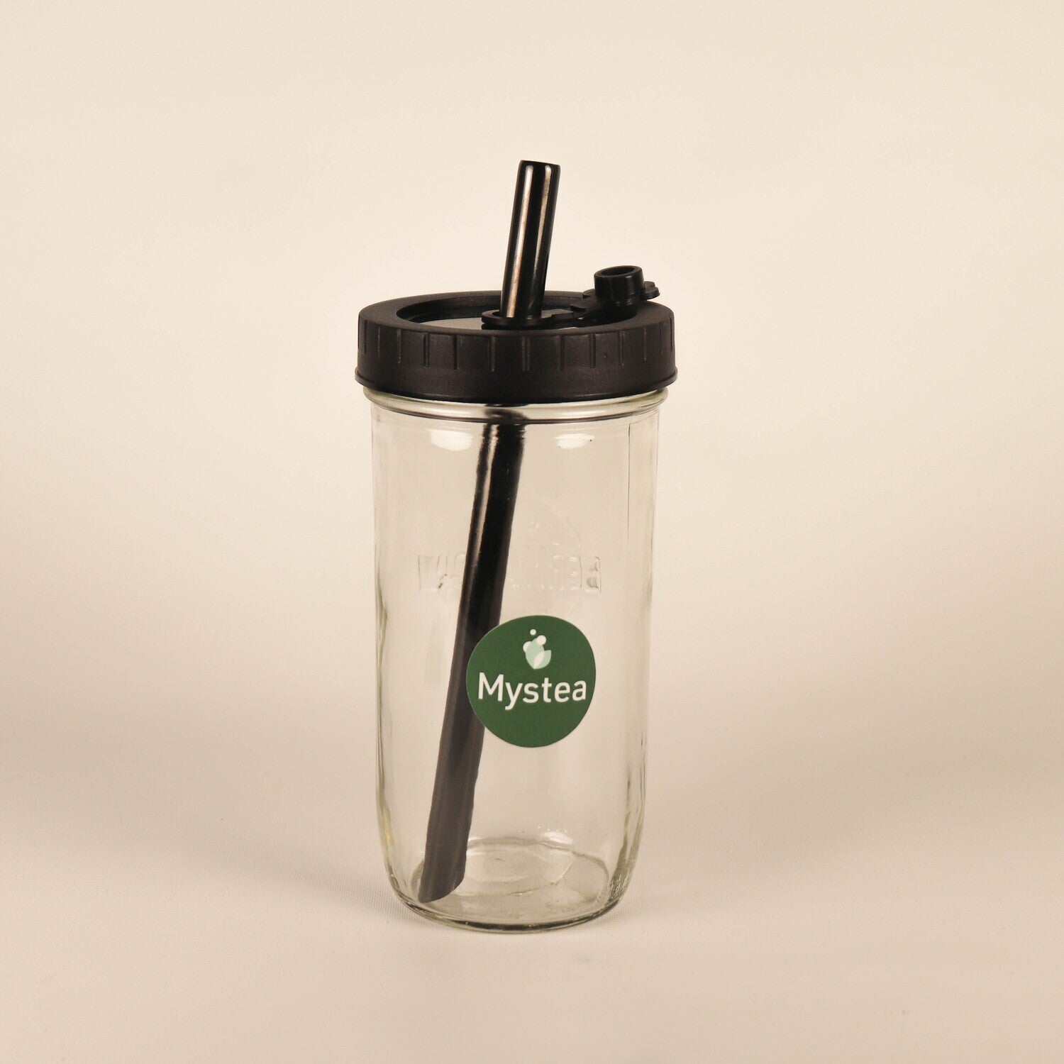 Reusable glass with stainless steel straw